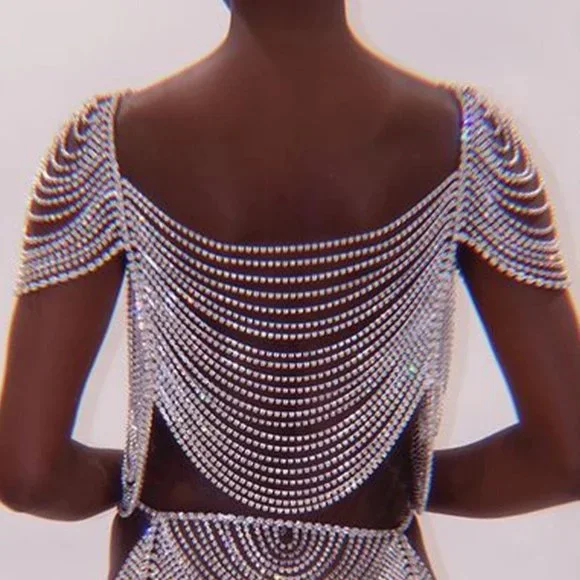 Rhinestone Lingerie Shoulder Chain Dress Bra for Women Set Bikini Jewelry Thong - Picture 4 of 10